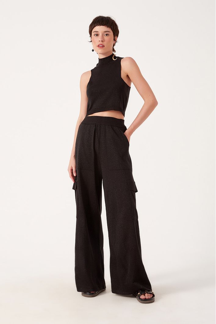 Calça Tricot Cargo Lurex