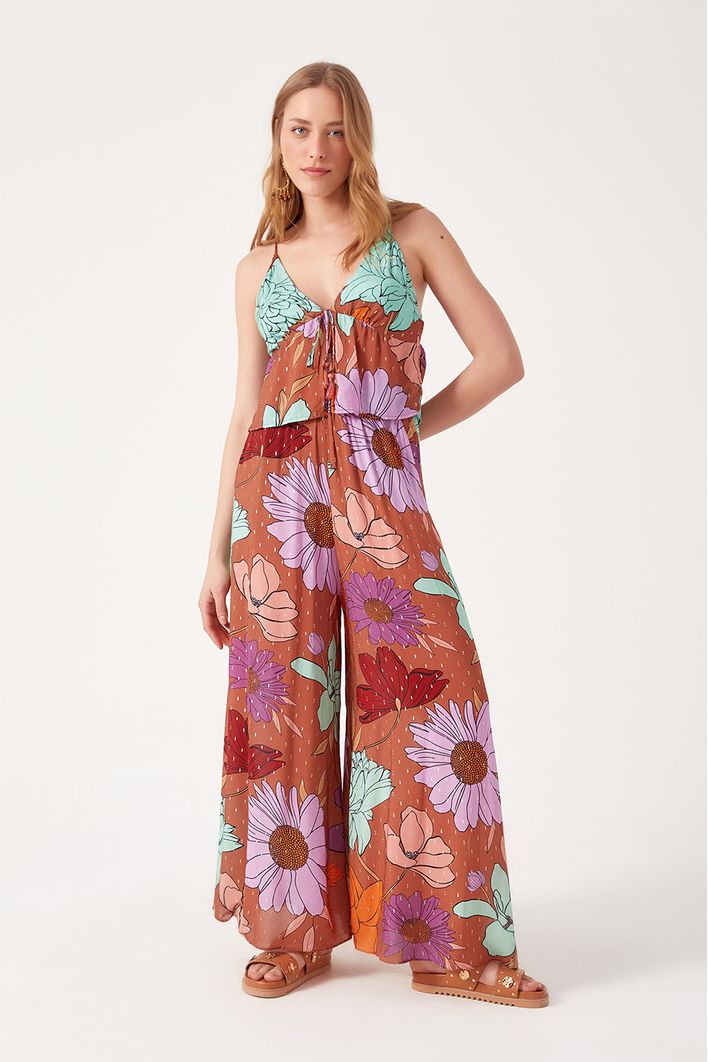 Calça Pantalona Estampa Jardim Secreto