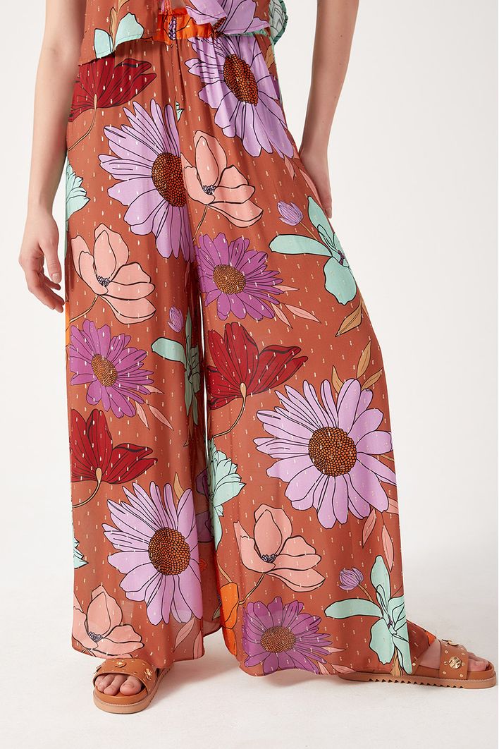 Calça Pantalona Estampa Jardim Secreto
