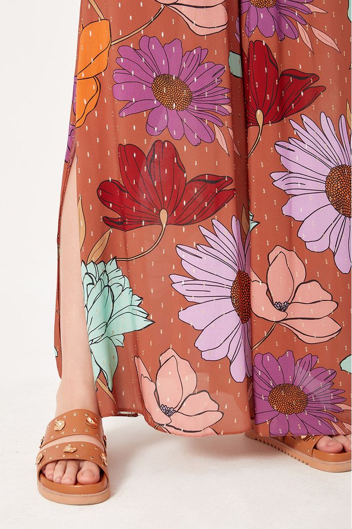 Calça Pantalona Estampa Jardim Secreto