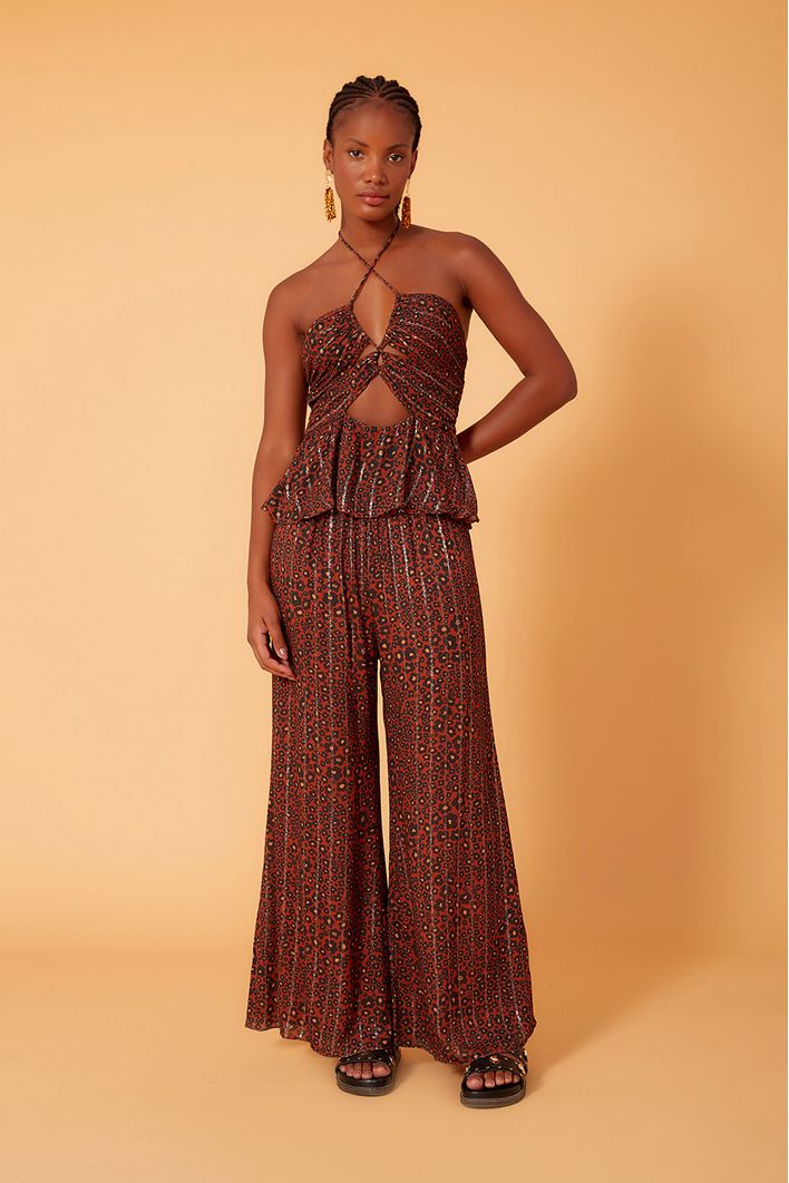 Calça Lurex Estampa Nina