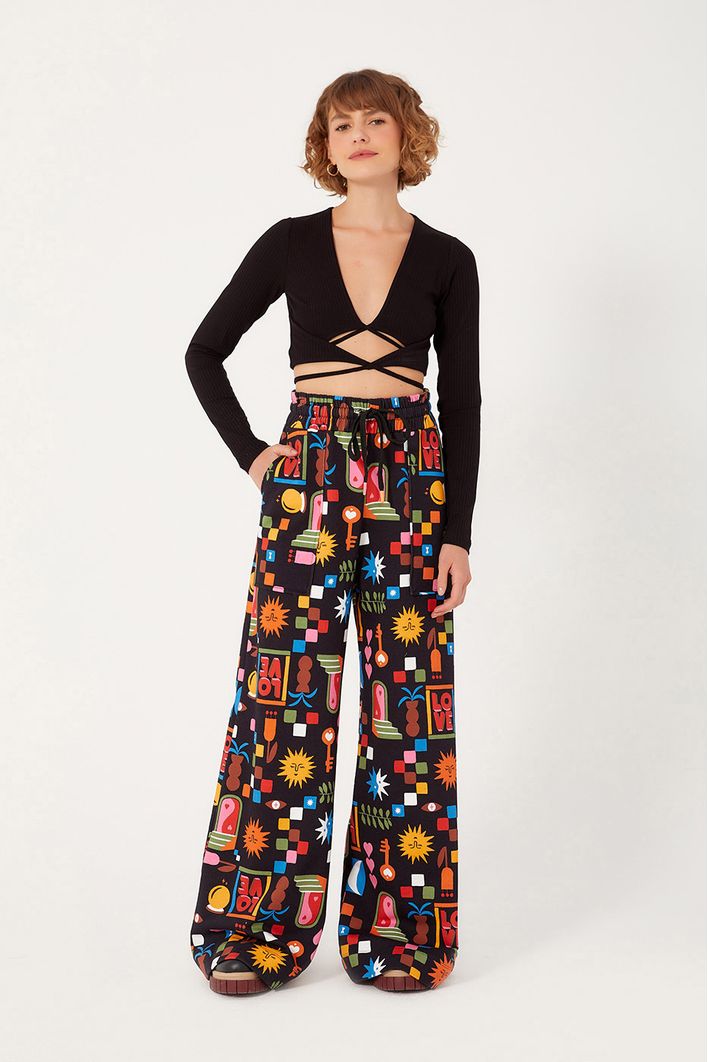 Calça Moletom Estampa Xadrez Místico