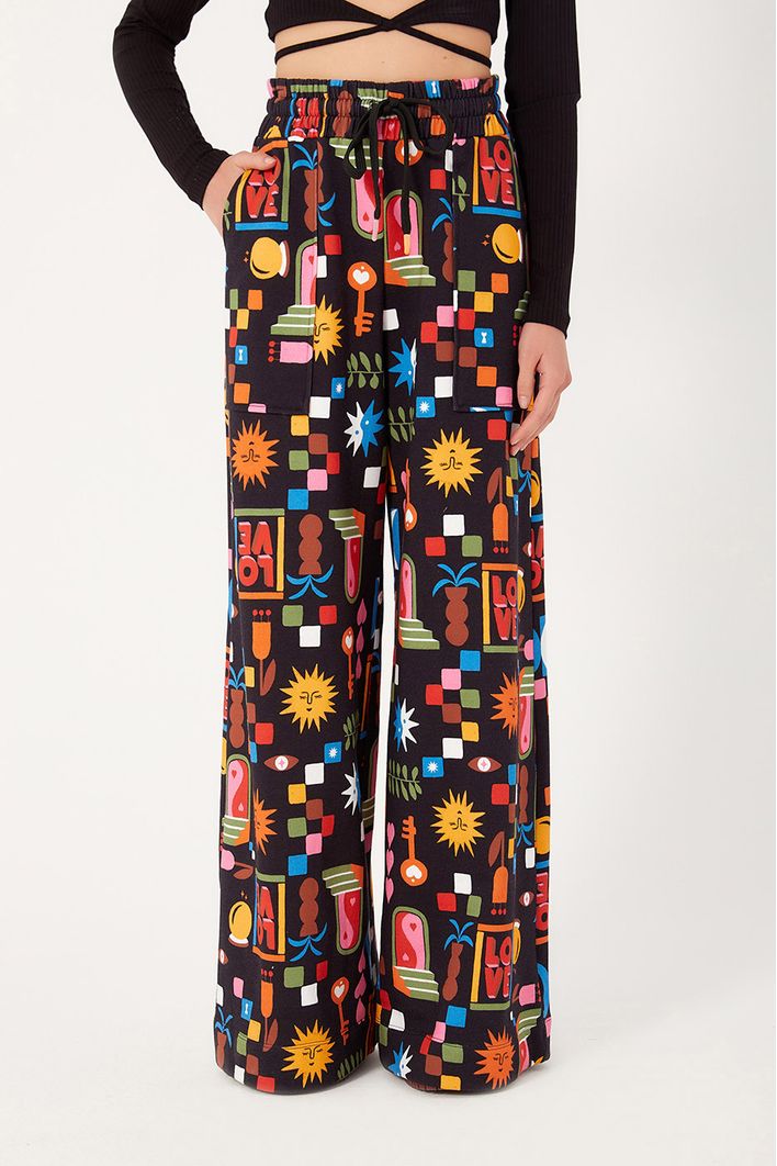 Calça Moletom Estampa Xadrez Místico