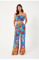 Calça Pantalona Estampa Jardineira