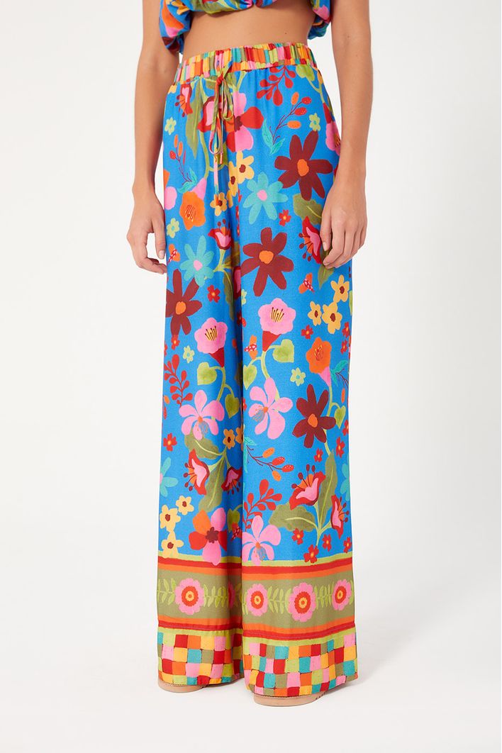 Calça Pantalona Estampa Jardineira