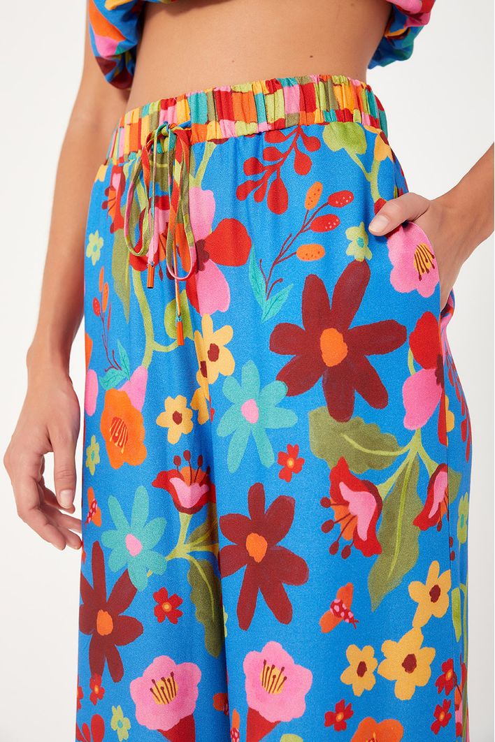 Calça Pantalona Estampa Jardineira