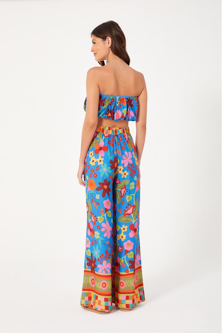 Calça Pantalona Estampa Jardineira