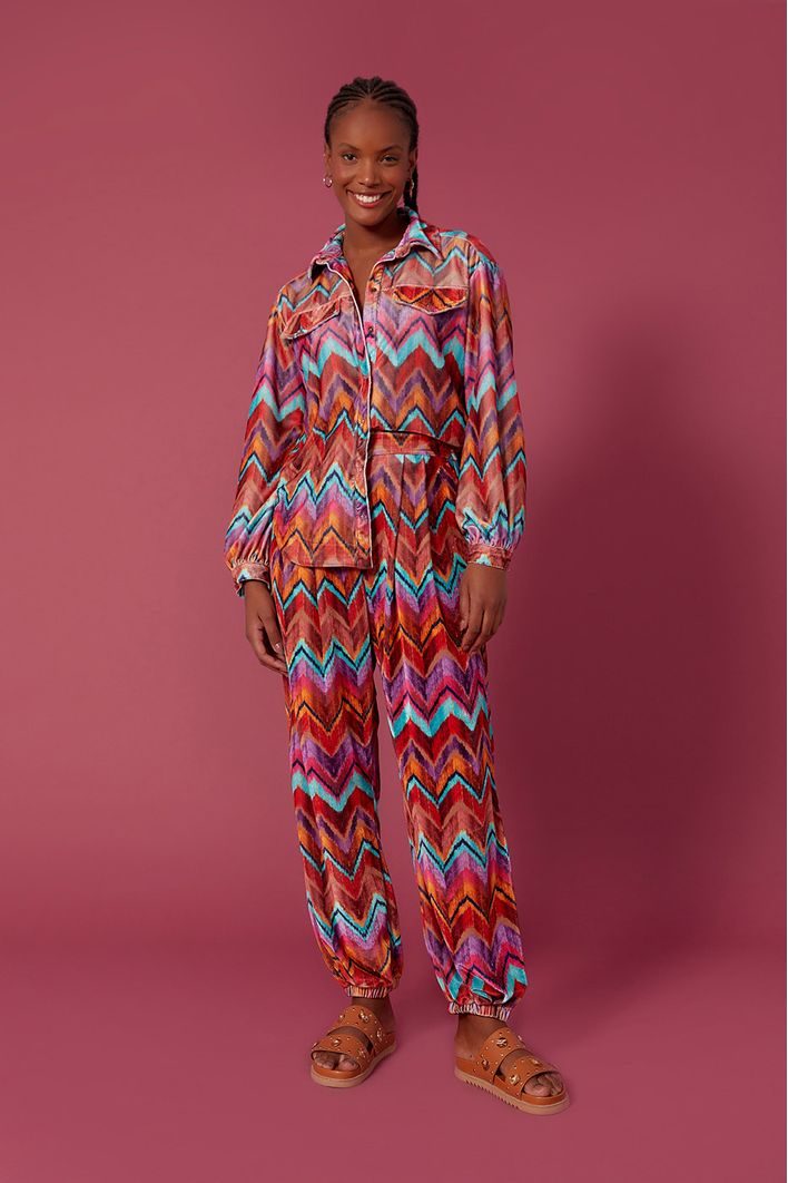 Calça Veludo Estampa Ikat