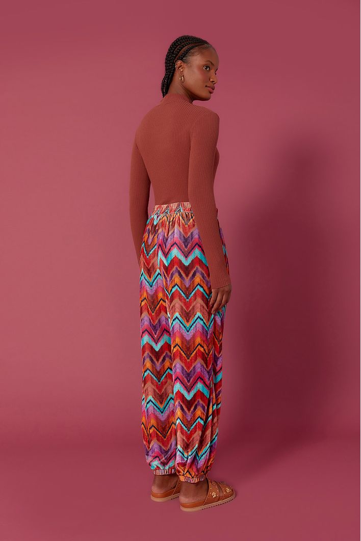 Calça Veludo Estampa Ikat