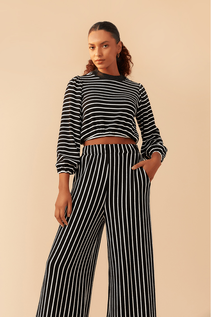 Calça Pantalona Estampa Listra