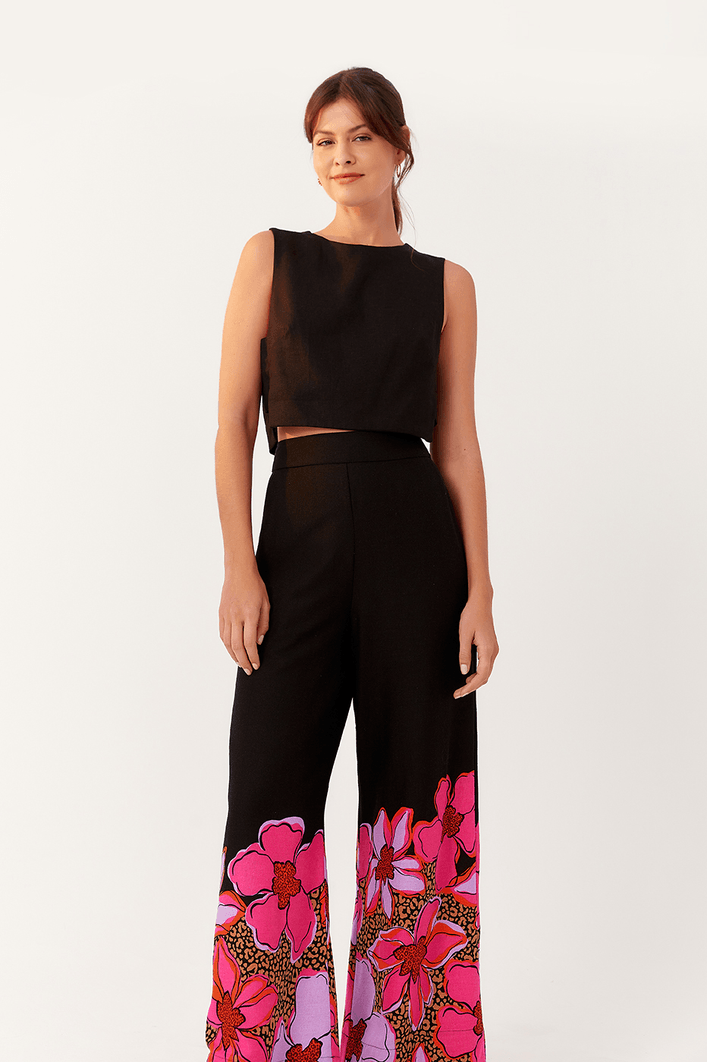 Calça Linho Estampa Jardim Selvagem