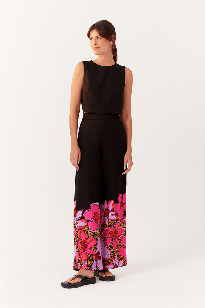 Calça Linho Estampa Jardim Selvagem