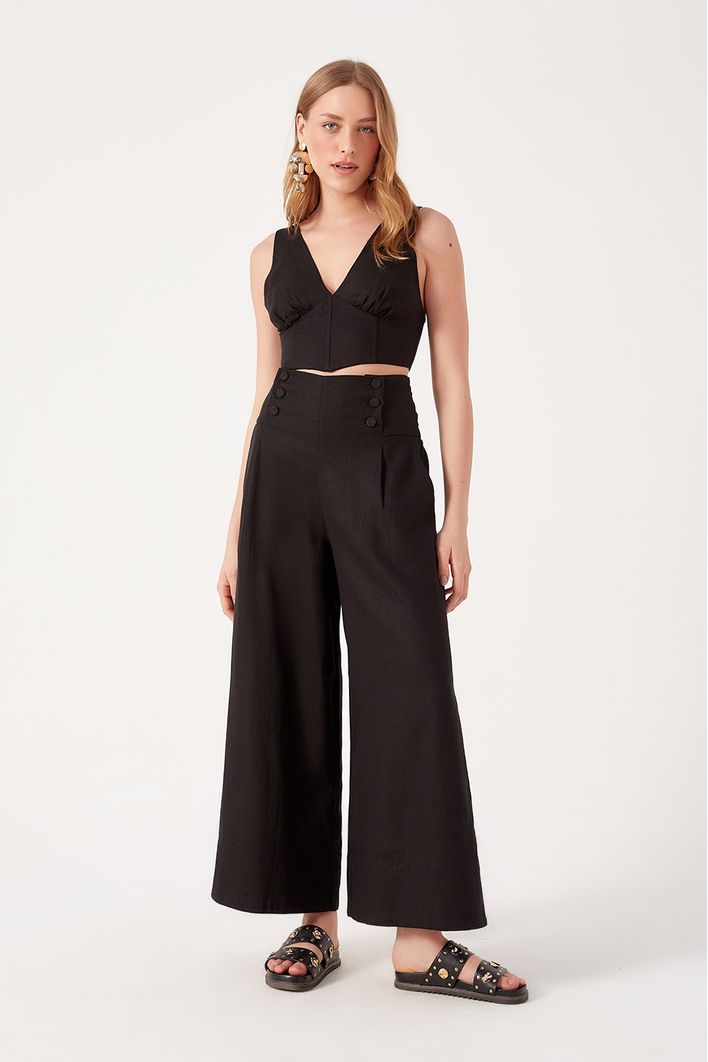 Calça Linho Botoes Frente