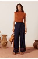 Calça Linho Bordada