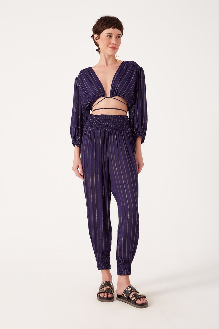 Calça Lurex Lastex Cintura