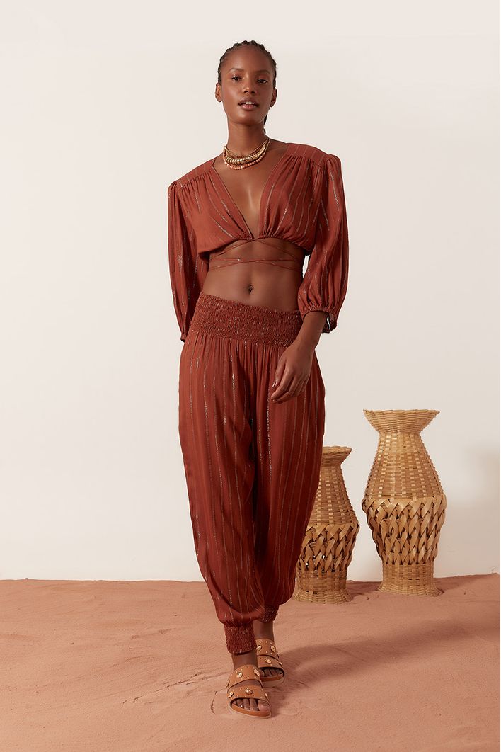 Calça Lurex Lastex Cintura