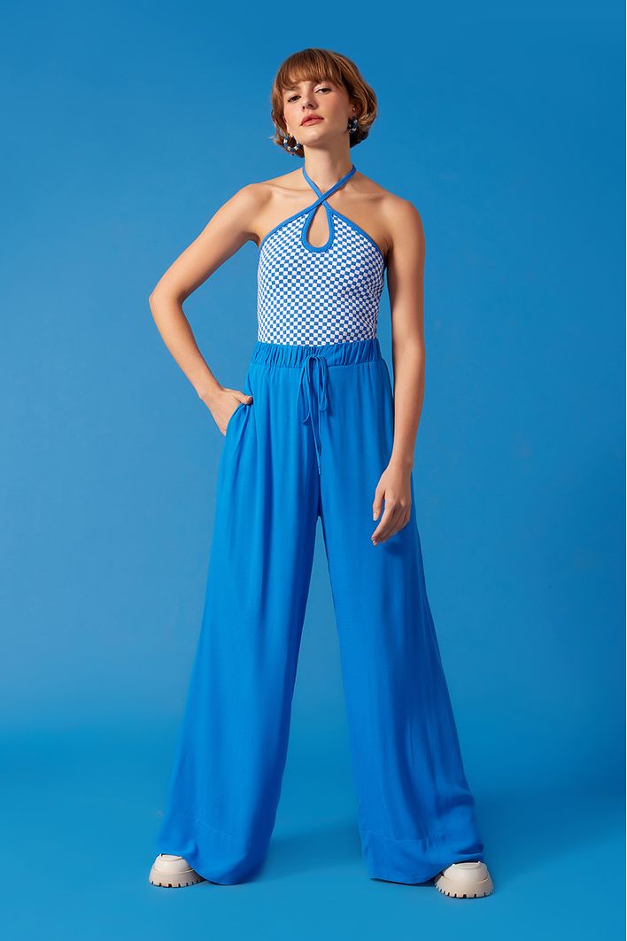Calça Pantalona Bolsos Laterais
