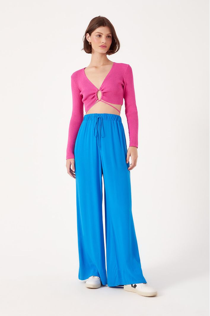 Calça Pantalona Bolsos Laterais