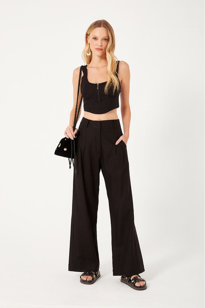 Calça Linho Pregas Frente