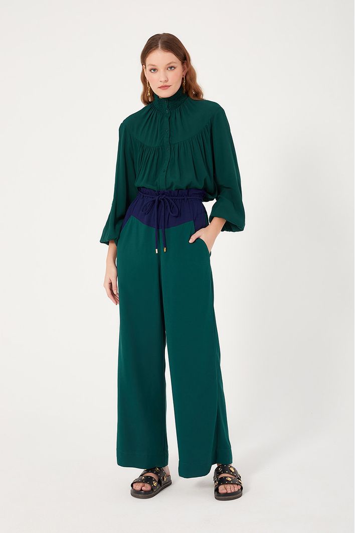 Calça Bicolor Com Cadarço Cintura