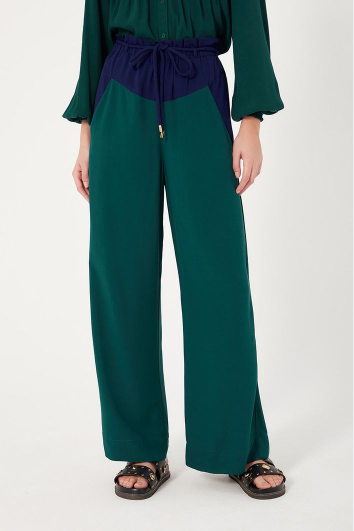 Calça Bicolor Com Cadarço Cintura