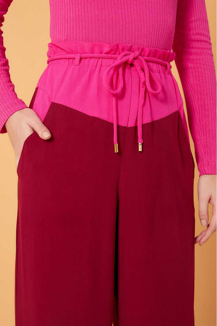 Calça Bicolor Com Cadarço Cintura