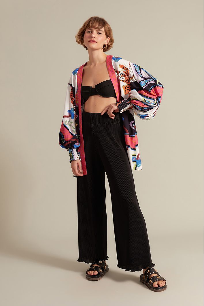 Calça Pantacourt Plissada