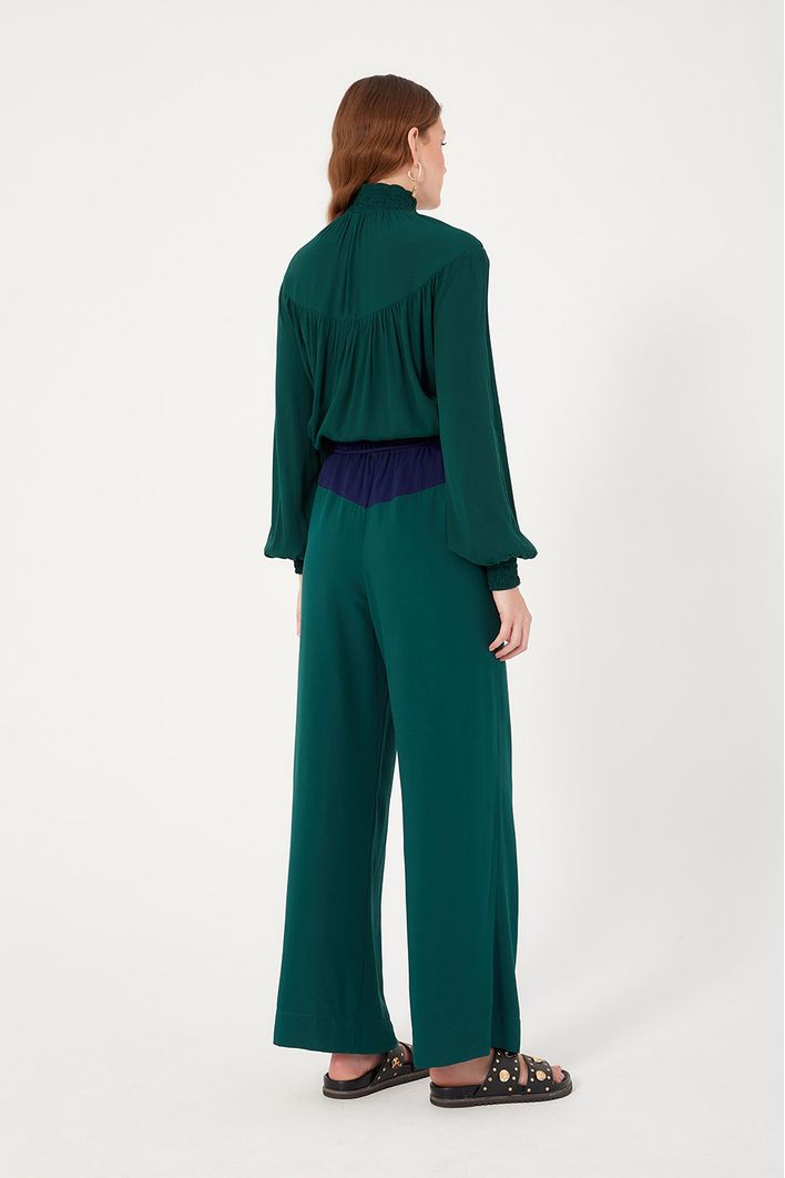 Calça Bicolor Com Cadarço Cintura