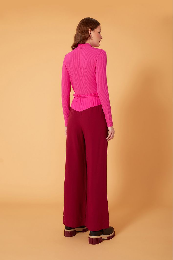 Calça Bicolor Com Cadarço Cintura