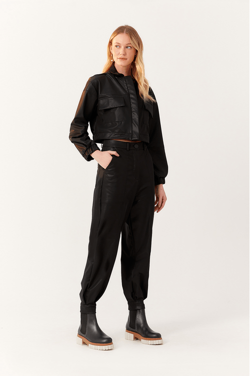 Calça Alfaiataria Malha Leather