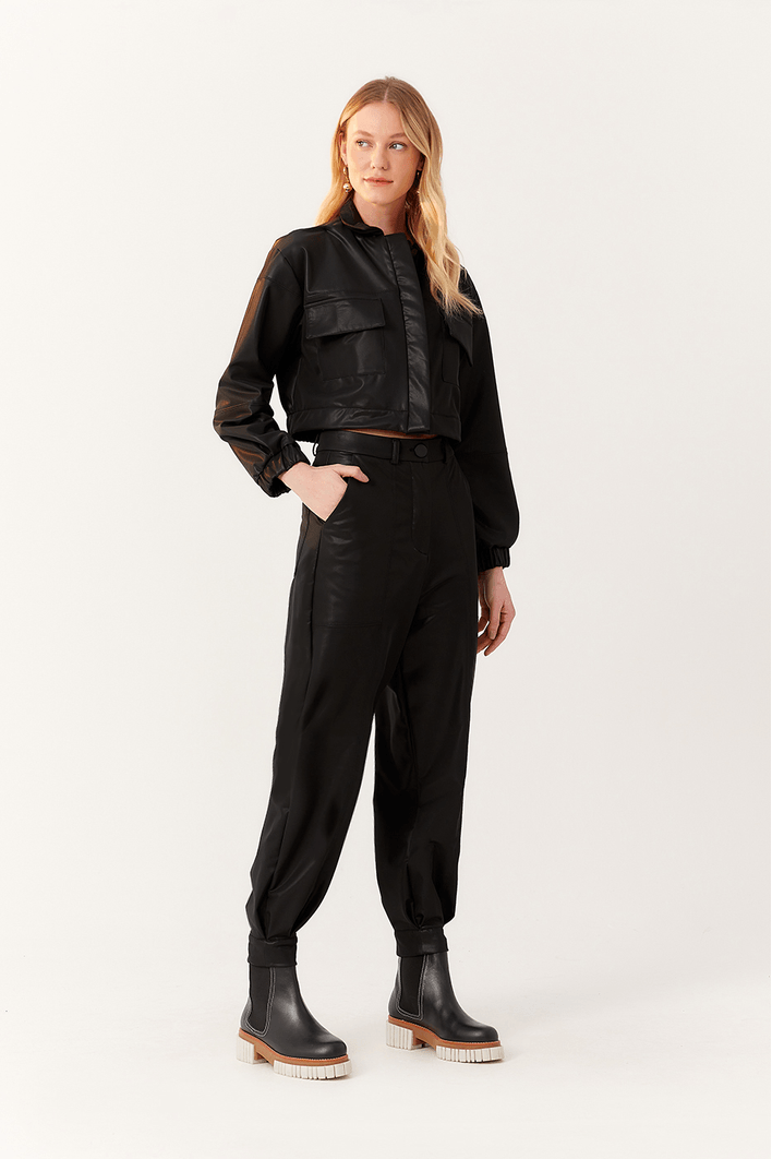 Calça Alfaiataria Malha Leather