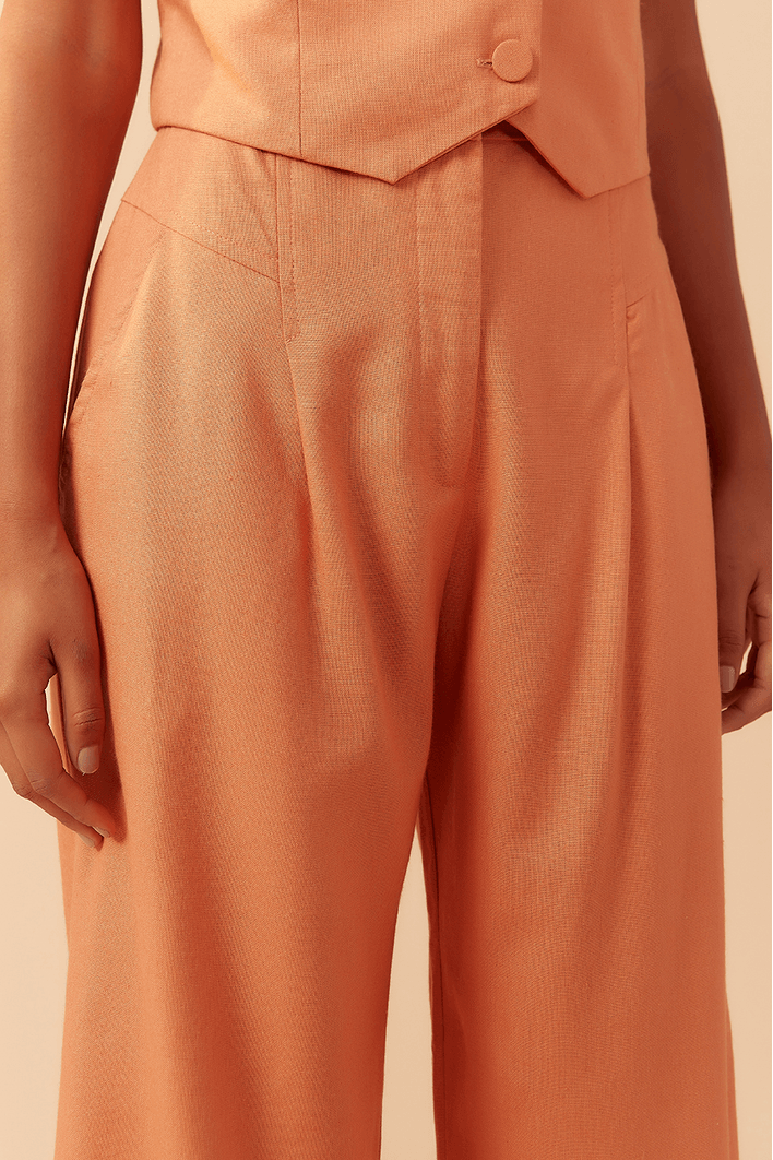 Calça Linho Pantalona Recorte Frente