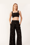 Calça Linho Bordado Estrela Lurex