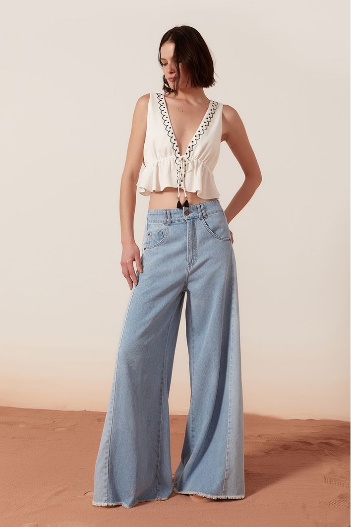 Calça Jeans Flare Recorte