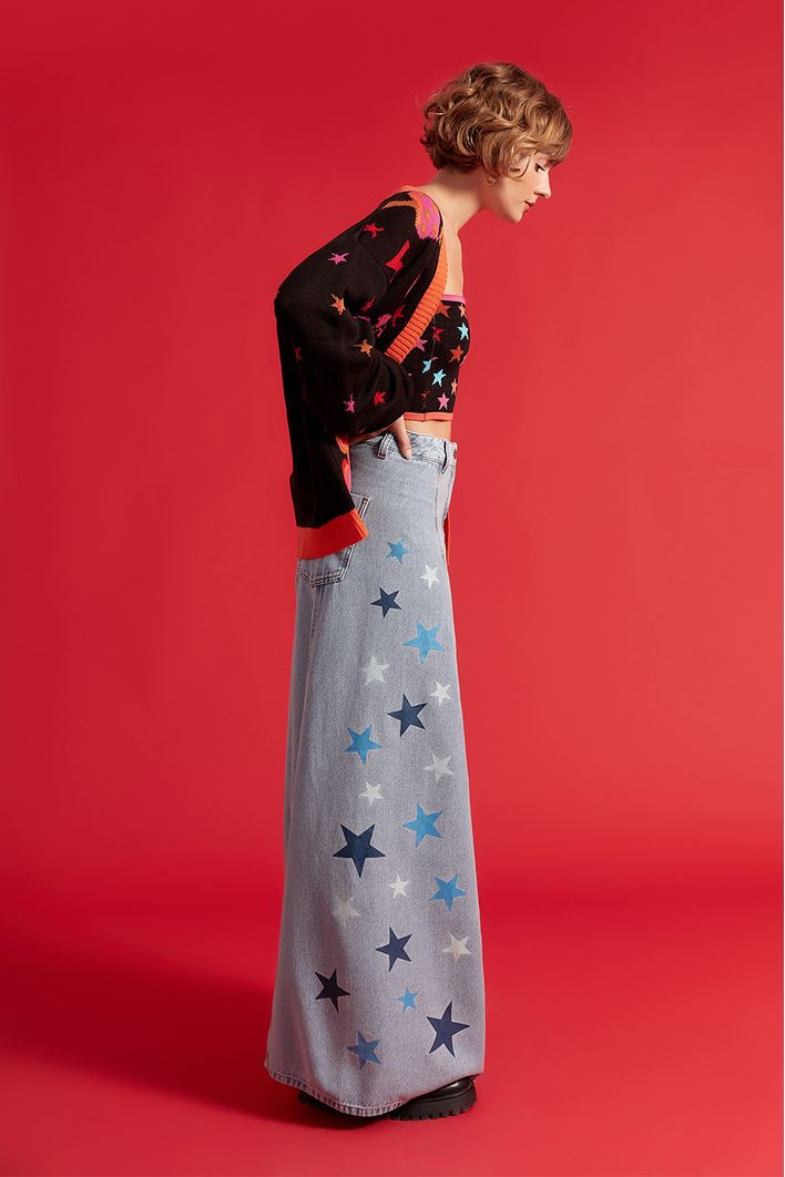 Calça Jeans Detalhe Estrelinhas
