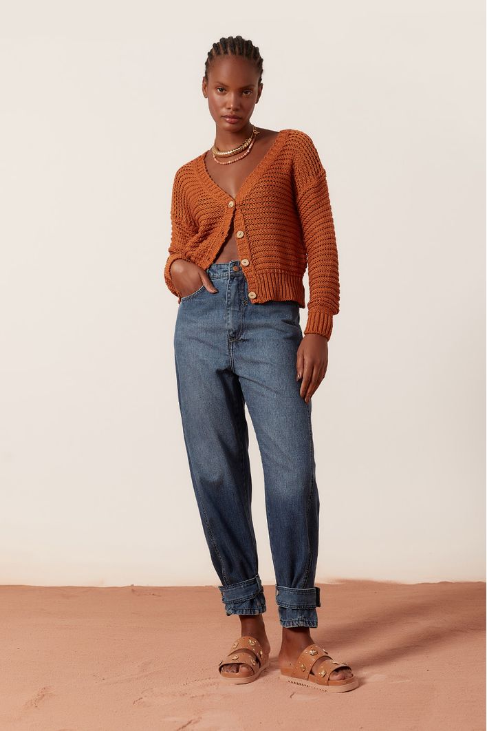 Calça Jeans Detalhe Zig Zag