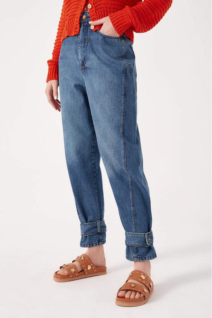Calça Jeans Detalhe Zig Zag