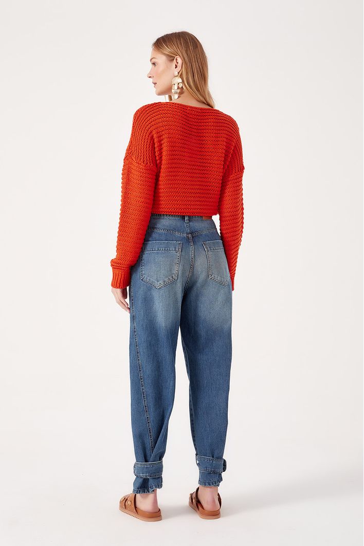 Calça Jeans Detalhe Zig Zag