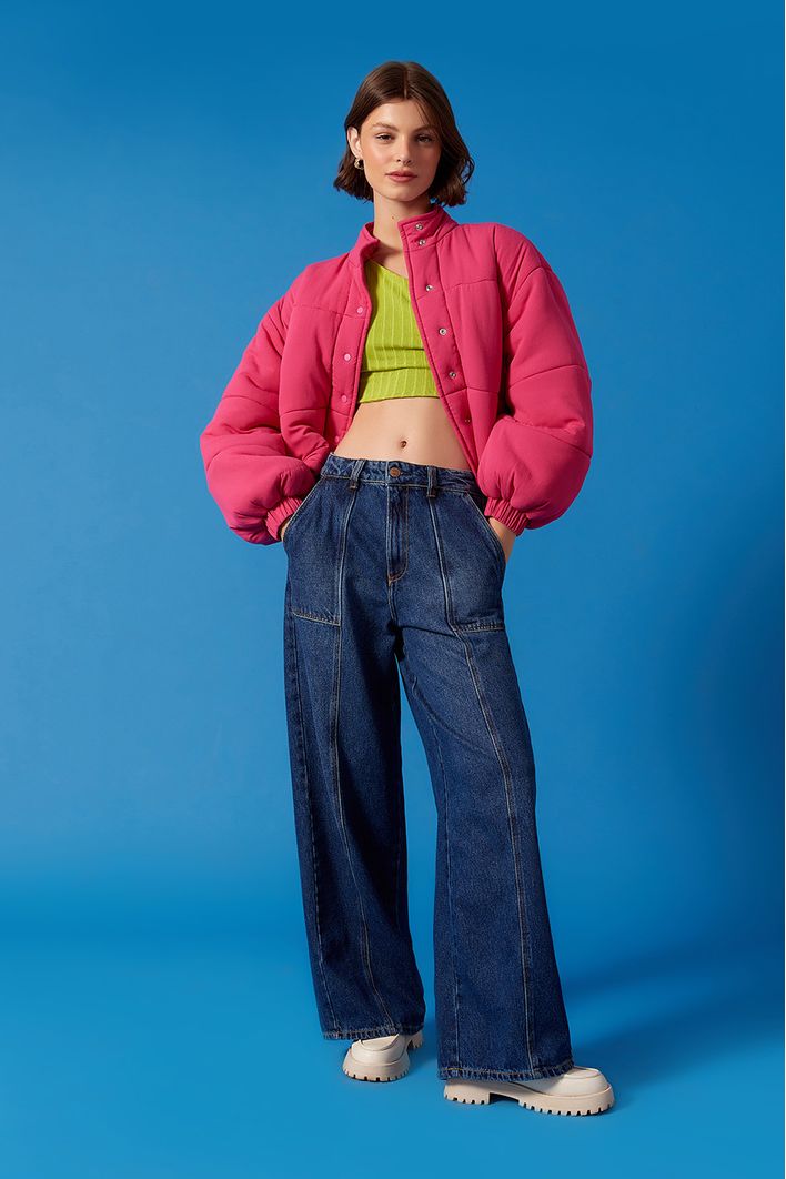 Calça Jeans Detalhe Pespontos
