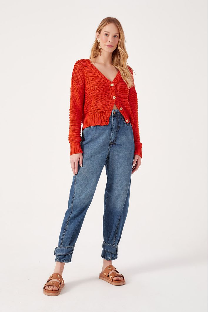Calça Jeans Detalhe Zig Zag
