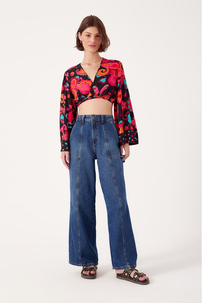Calça Jeans Detalhe Pespontos