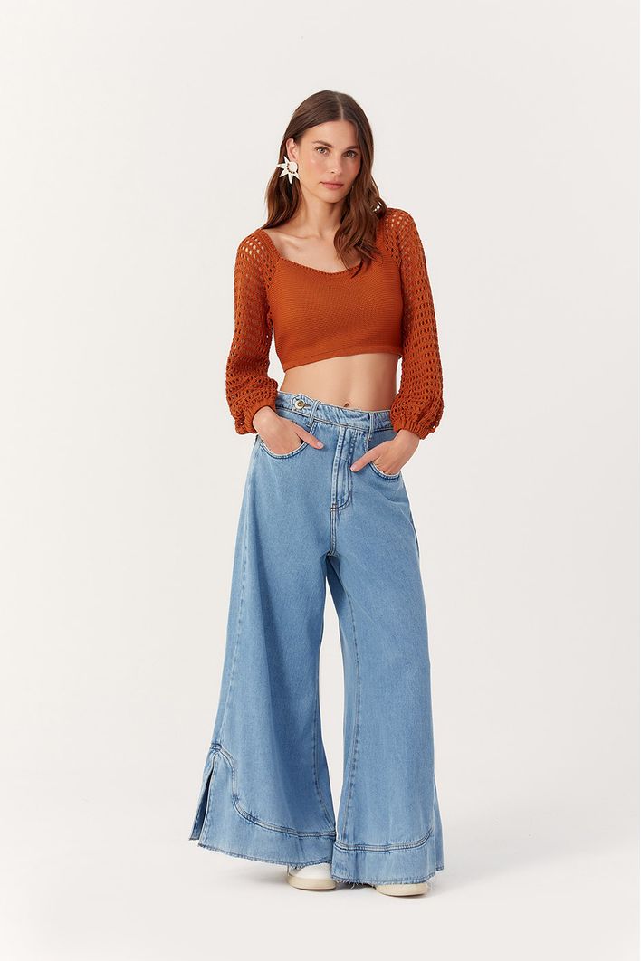 Calça Jeans Cropped Bainha