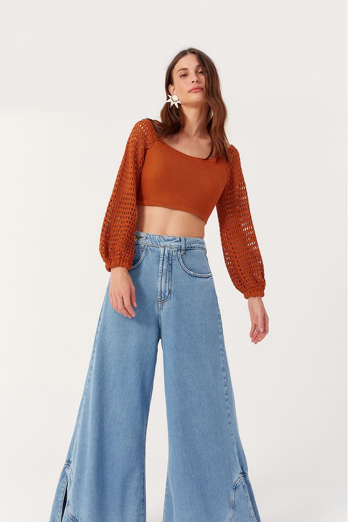 Calça Jeans Cropped Bainha