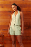 Short Linho Pregas Frente