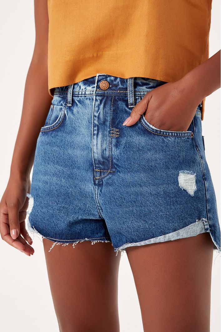 Short Jeans Detalhe Zig Zag