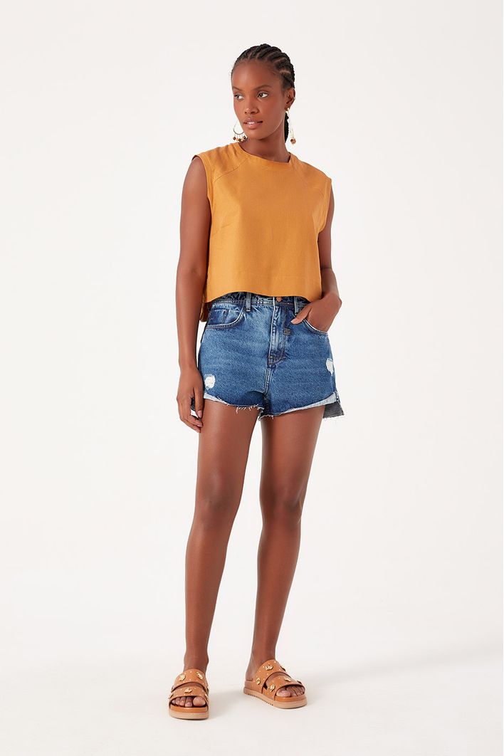 Short Jeans Detalhe Zig Zag