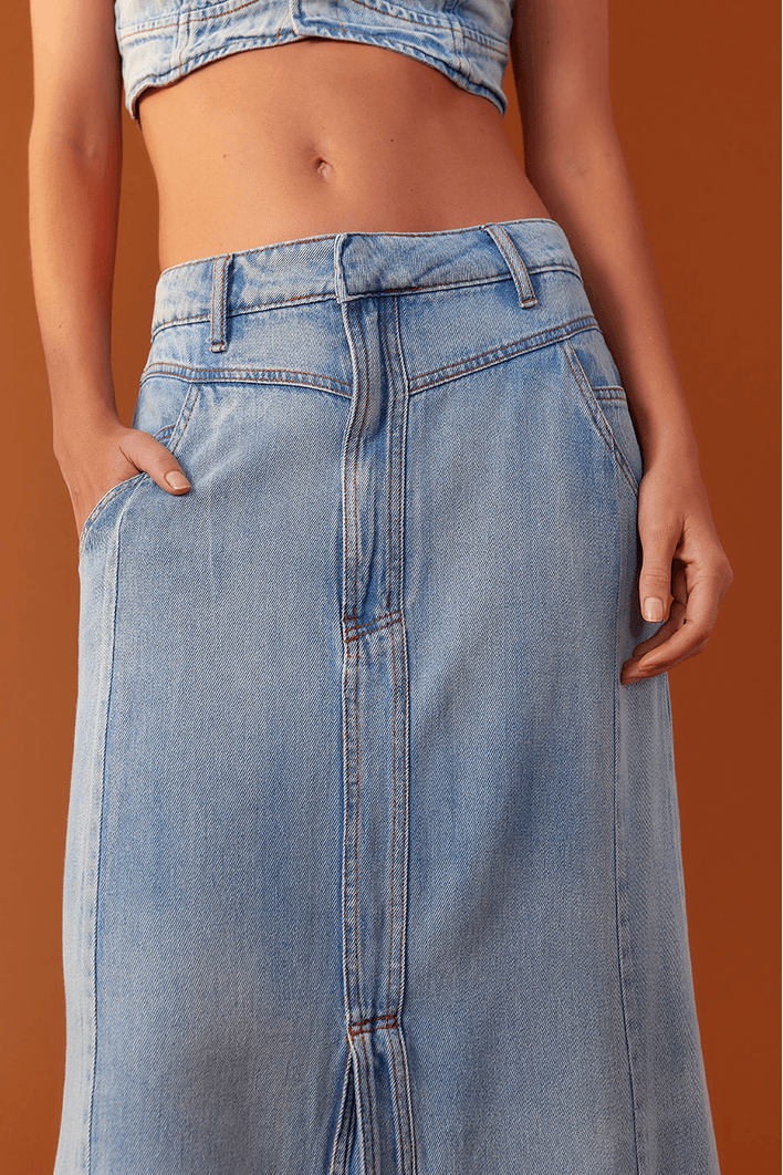 Saia Jeans Longa Recortes