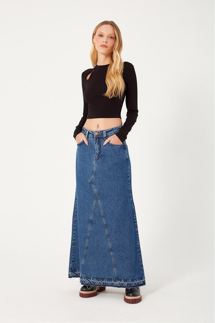 Saia Jeans Bainha Marcada