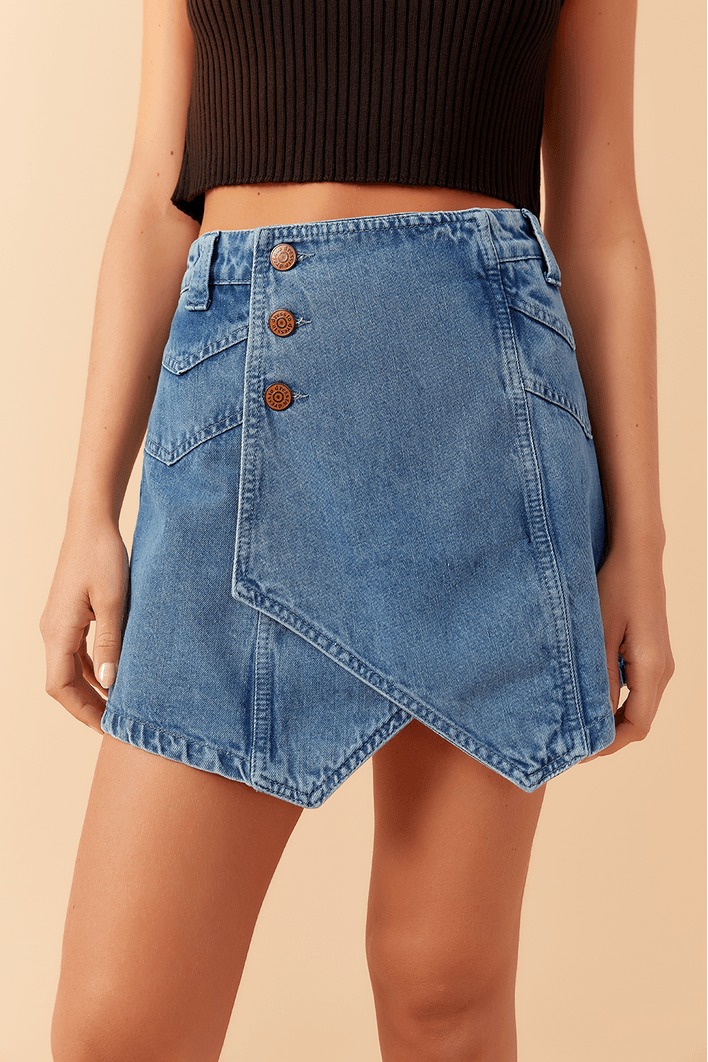 Saia Jeans Recortes Pala