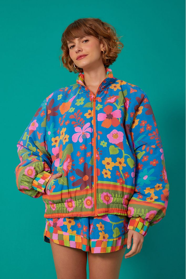 Casaco Puffer Double Estampa Jardineira